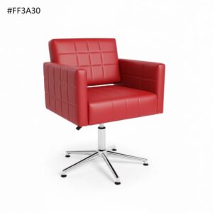 Kuaför Saç Kesim Koltuğu - Kare Kol Kırmızı